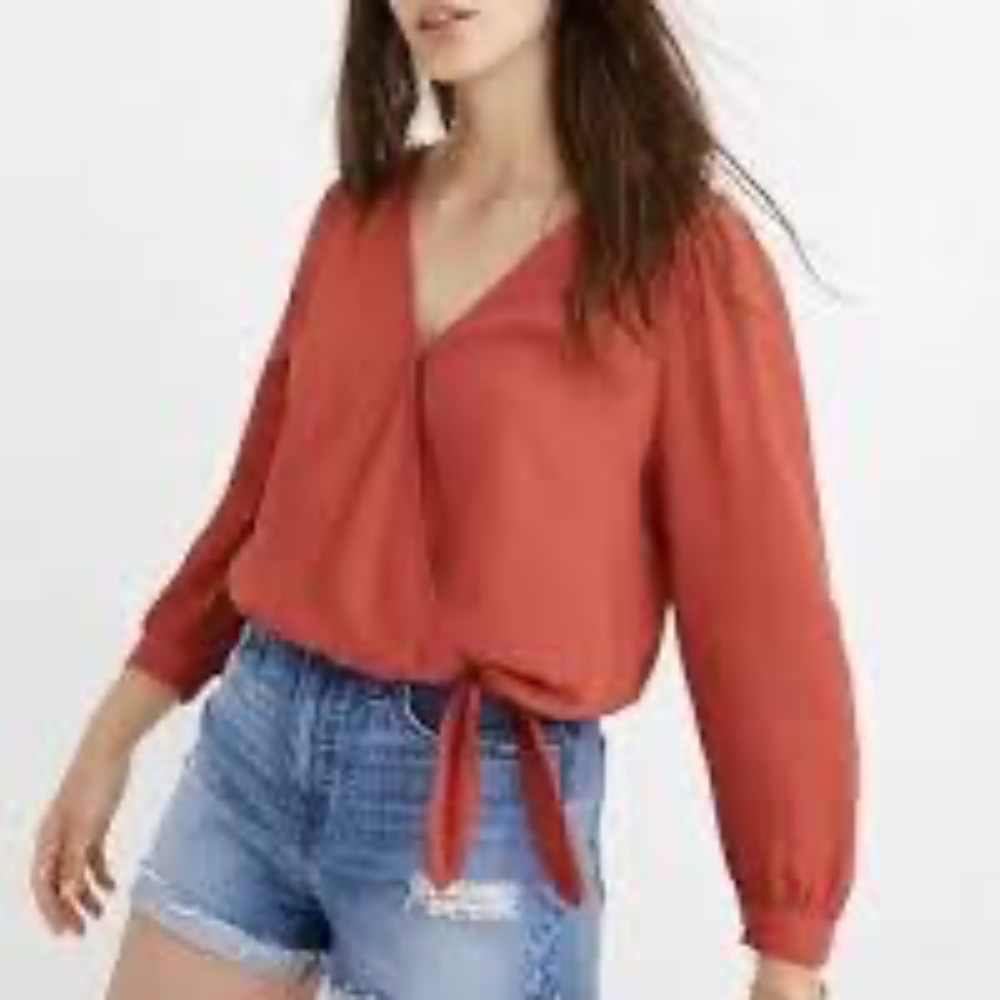 Madewell S Front Wrap Tie Balloon Sleeve Blouse Top